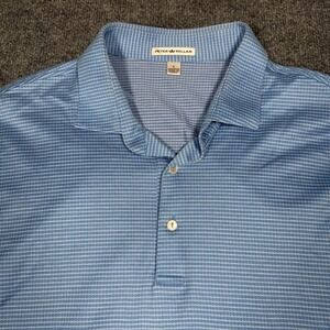 Peter Millar Blue White Check Golf Short Sleeve 100% Cotton Polo Shirt Size L